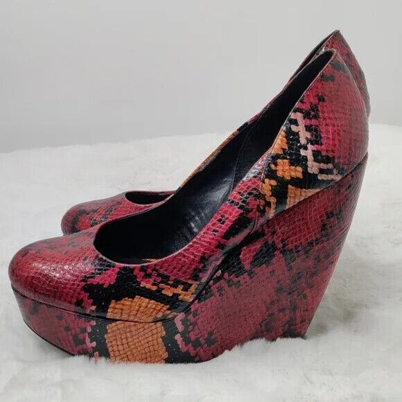 Vintage leather Red Snake Print Platforms - Picture 3 of 8